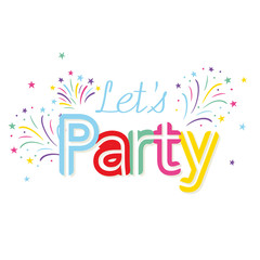 Let's party card design with colorful fireworks, vector illustration