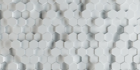 White hexagons background pattern 3D rendering