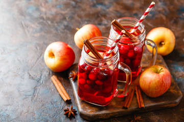 Glasses with hot punch for winter. Mulled wine