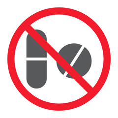 No pills glyph icon, prohibition and forbidden, no drugs sign vector graphics, a solid pattern on a white background, eps 10.