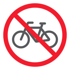 No bicycle glyph icon, prohibition and forbidden, no bike sign vector graphics, a solid pattern on a white background, eps 10.