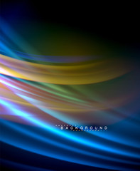 Neon glowing wave, magic energy and light motion background. Vector wallpaper template