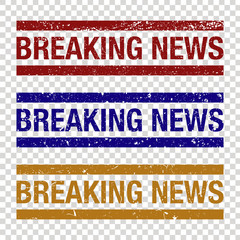 Breaking News colorful banner vector set on transparent background