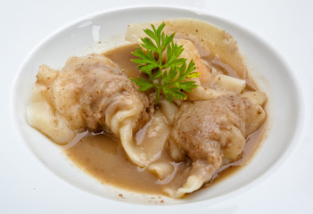  raviolis aux gambas, sauce aux champignons 