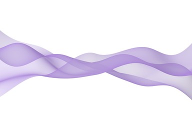 Abstract violet wave. Bright violet ribbon on white background. Abstract violet smoke. Light violet scarf. Raster air background. 3D illustration