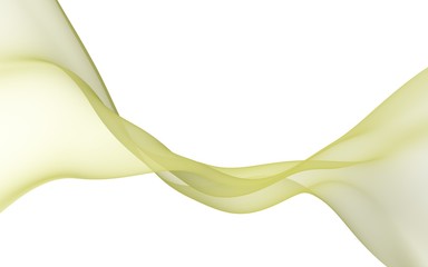 Abstract yellow wave. Bright yellow ribbon on white background. Yellow color scarf. Abstract yellow smoke. Raster air background. 3D illustration