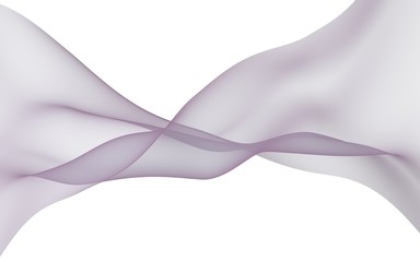 Abstract violet gray wave. Bright violet gray ribbon on white background. Abstract violet gray smoke. Light violet scarf. Raster air background. 3D illustration