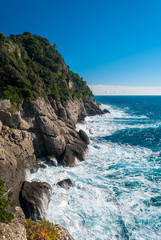 Fototapeta na wymiar The coastline along the promontory of Portofino