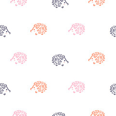 Cute baby hedgehogs seamless vector pattern. Simple childish forest animals fabric print background. © YoPixArt