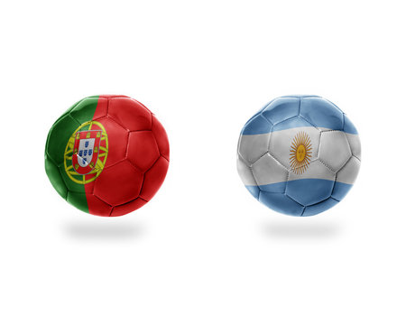 football balls with national flags of argentina and portugal.