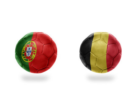 football balls with national flags of belgium and portugal.