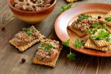 Crackers with сhicken liver pate
