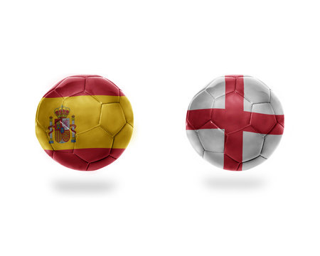 football balls with national flags of england and spain.