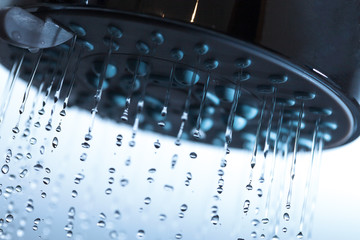 Water drops and shower head.