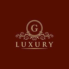 Luxury logo template vector golden vintage flourishes ornament. Good for royal crest, boutique brand, wedding shop, hotel sign, Fashion and other vector illustration