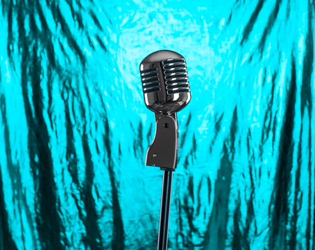 vintage studio microphone in a restaurant