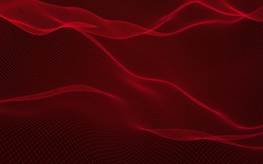 Abstract landscape on a red background. Cyberspace grid. Hi-tech network. . 3D illustration