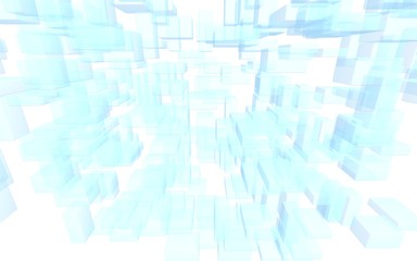 Blue and white abstract digital and technology background. The pattern with repeating rectangles. 3D illustration