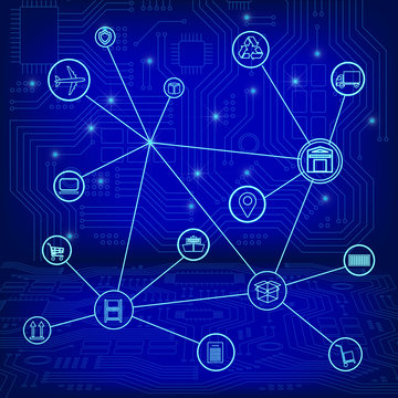 Global logistics network. Global business connection technology interface global partner connection. High-tech technology background texture in blue. Abstract technology circuit board, 3d. 