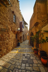 Fototapeta na wymiar Tel Aviv, Israel, ancient stone streets in Arabic style in Old Jaffa