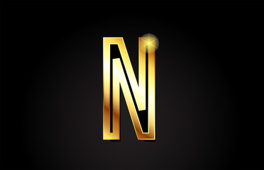 gold alphabet letter n logo icon design