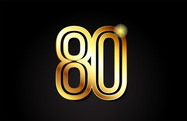 gold number 80 logo icon design