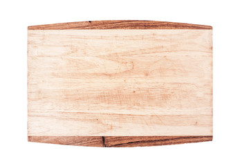Used empty wooden kitchen Board for cutting isolated on white background top view