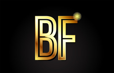 gold alphabet letter bf b f logo combination icon design
