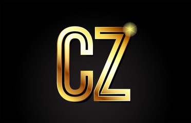 gold alphabet letter cz c z logo combination icon design