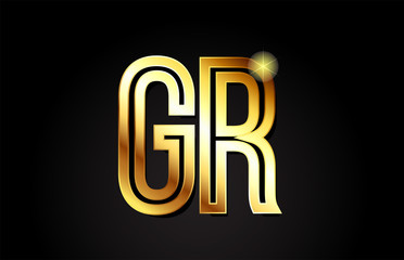 gold alphabet letter gr g r logo combination icon design