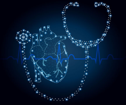stethoscope, heart, polygon, blue ECG 3
