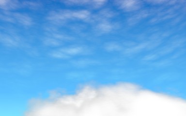 Blue sky background with white clouds. Abstraction group of clouds on clear blue sky on sunny day. 3D illustration