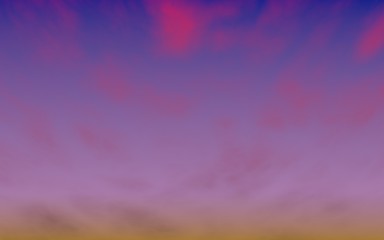 Cumulus pink clouds in the purple sky at sunset. Abstract group of clouds in the evening. 3D illustration