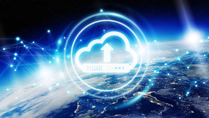 Digital cloud over planet Earth 3D rendering