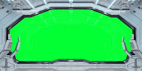 White clean spaceship interior background 3D rendering © sdecoret