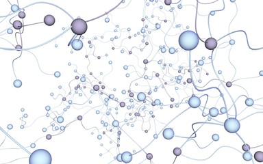 Neural network. Social network. Futuristic dna, deoxyribonucleic acid. Abstract molecule, cell illustration, mycelium. Dark background. 3D illustration