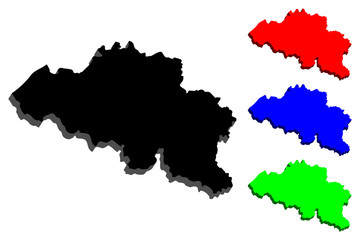 Obraz premium 3D map of Belgium (Kingdom of Belgium) - black, red, blue and green - vector illustration