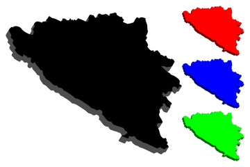 Obraz premium 3D map of Bosnia and Herzegovina (BiH) - black, red, blue and green - vector illustration