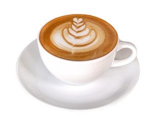 Hot coffee cappuccino latte art isolated on white background, clipping path included