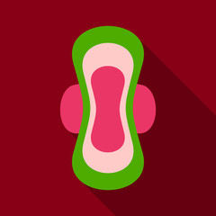 Women hygiene pad vector icon isolated on background with shadow. Hygiene pad type, feminine hygiene sanitary napkin product. Personal hygiene element in flat style.