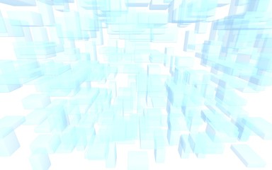 Blue and white abstract digital and technology background. The pattern with repeating rectangles. 3D illustration