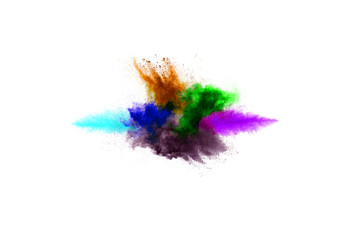 abstract powder splatted background. Colorful powder explosion on white background. Colored cloud. Colorful dust explode. Paint Holi.