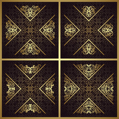 Set of vector vintage cards with a baroque elements