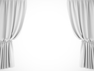 3D rendering white stage curtain on white background