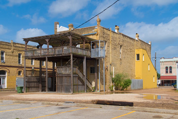 the backside view of a historic Texas building