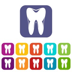 Human tooth icons set vector illustration in flat style in colors red, blue, green, and other