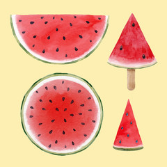 Watercolor watermelon vector set