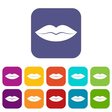 Female lips icons set vector illustration in flat style in colors red, blue, green, and other