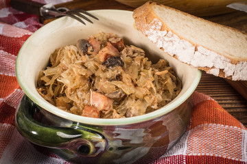 Bigos - stewed cabbage with meat,dried mushrooms and smoked sausage.