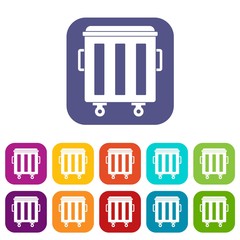 Metal trashcan icons set vector illustration in flat style in colors red, blue, green, and other